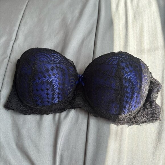 Blue & Black Lace Push Up Bra - Picture 1 of 3